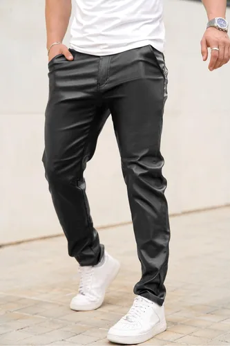Vista 2 de GINGTTO Pantalones de cuero para hombre, pantalones de discoteca ajustados para hombre elásticos