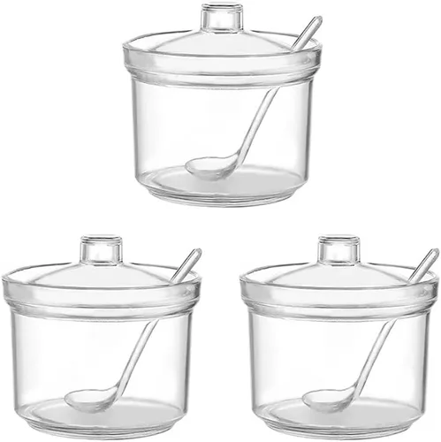 Vista 11 de Clean Acrylic Sugar Bowl - Tarro de especias con tapa y cuchara 1 pieza.