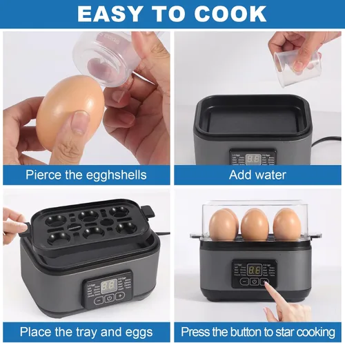 Vista 4 de Tesslux Cocedor Eléctrico Rápido de Huevos, Capacidad para 6 Huevos para Huevos Duros, Huevos Escalfados, Huevos Revueltos, o Fabricante de Gris