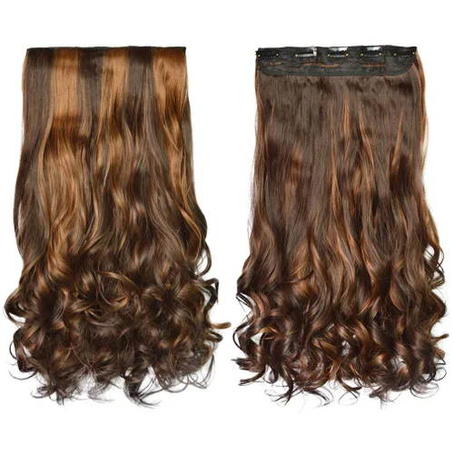 Vista 12 de REECHO Extensiones de cabello rubio, extensiones de una pieza con clip de 20" para mujer, extensiones de cabello sintético suave y natural con ondas