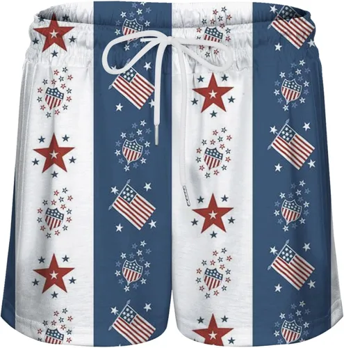 Vista 4 de Independence Day Casual Sports Cargo Pants Women Trendy USA Flag Color Block Compression Drawstring Summer Shorts White