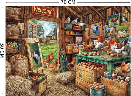 Vista 2 de Rompecabezas de Gallinero para Adultos de 1000 Piezas, Rompecabezas para Adultos, Juguetes de Juego Desafiantes para Adultos, Rompecabezas