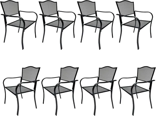 Vista 9 de Paquete de 4 sillas de metal para patio, sillas de comedor al aire libre para todo tipo de clima, con malla transpirable para jardín, piscina, patio