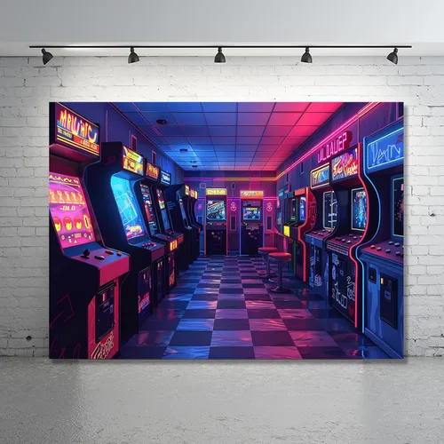 Vista 3 de Telón de fondo retro para fotografía, videojuego retro para niños, sala de juegos, fondo de los años 80 y 90, decoración de fiesta de cumpleaños