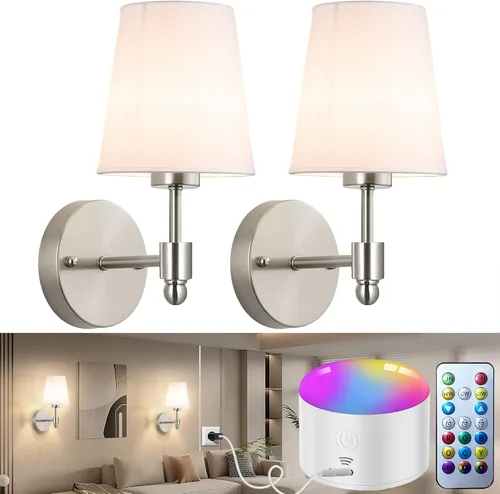 Vista 10 de YHCDLAMP Juego de 2 apliques de pared que funcionan con pilas, luces de pared inalámbricas recargables con bombillas magnéticas de 10000 mAh, hasta