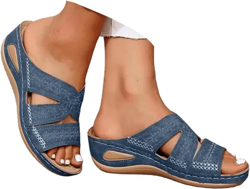 Vista 9 de Sandalias ortopédicas para mujer, plataforma elegante, tacón de cuña, sin cordones, puntera abierta, sandalias ortopédicas casuales de verano