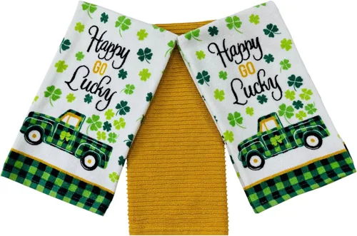 Vista 17 de Serafina Home Toallas de cocina de mano para invitados de baño irlandeses del día de San Patricio: suave y absorbente bordado, diseño de trébol