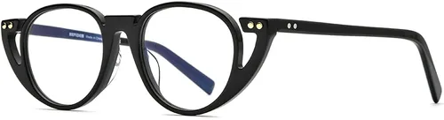 Vista 5 de HEPIDEM Marco de gafas de acetato para hombre, nuevo marco de gafas óptico retro redondo vintage, 9164 Negro