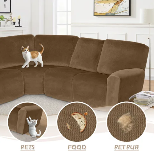 Vista 52 de Arfntevss Fundas de sofá seccional reclinable de terciopelo, Funda de sofá seccional de esquina para sofá reclinable, Funda elástica suave