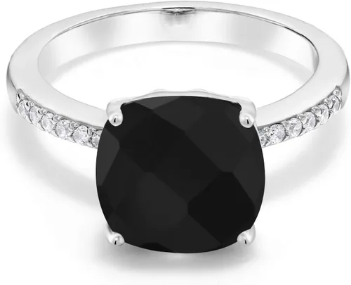 Vista 3 de Gem Stone King Anillo de compromiso de plata de ley 925 con piedra preciosa de corte cojín de 0.39 pulgadas Anillo de compromiso de aniversario