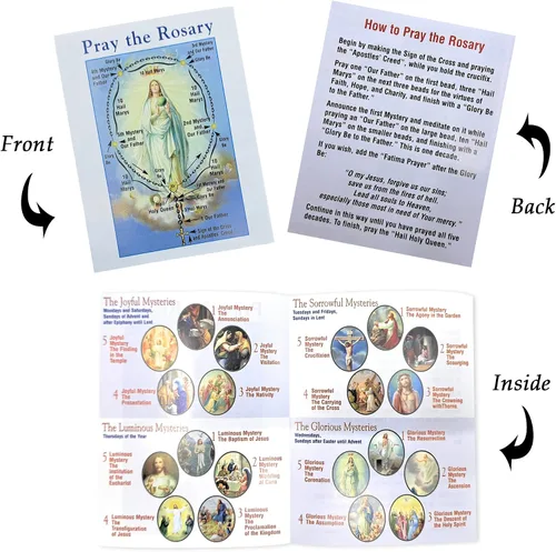 Vista 4 de Cómo orar el folleto del rosario - Folleto de reza el rosario, cuentas de oración de cristal de amatista, tarjeta de oración del Señor - Juego