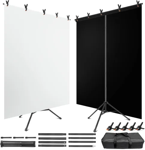 Vista 10 de Kit de soporte de telón de fondo para fotos de JEBUTU, fondo de fotos, telón de fondo blanco negro de 26.8x50 pulgadas con soporte de mesa