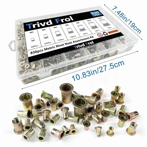 Vista 7 de Trivd Frol Juego de herramientas de tuerca de remache, kit surtido de tuercas de remache SAE/Métrica de 830 piezas M3, M4, M5, M6, M8, M10, M12