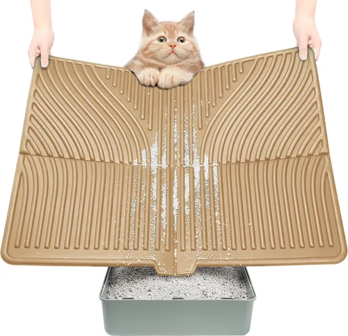 Vista 9 de UPSKY Tapete de arena para gatos, tapete grande para atrapar arena para gatitos, suave para patas de gatito, tapete para caja de arena mantiene