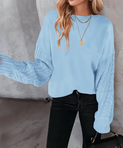 Vista 2 de ZESICA Women's 2024 Fall Long Sleeve Crew Neck Solid Color Cable Knit Chunky Casual Oversized Pullover Sweater Tops
