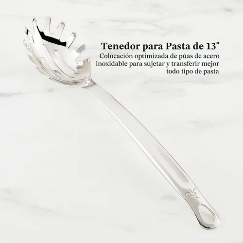 Vista 6 de Hestan Provisions - Herramientas de chef, juego esencial (5 piezas), cuchara sólida de acero inoxidable, cucharón, tenedor para pasta