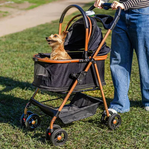 Vista 2 de Cochecito para mascotas para perros y gatos pequeños, plegable para perros pequeños/medianos y gatos de hasta 50 libras, transportador extraíble