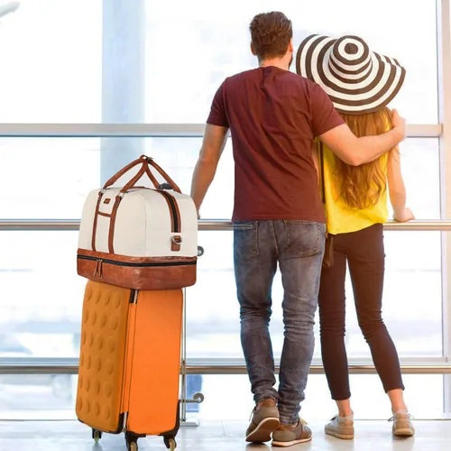 Vista 7 de Bolsa de viaje de lona grande para mujer bolsa de viaje de lona con compartimento para zapatos de 21 pulgadas para mujeres y hombres juego de 3