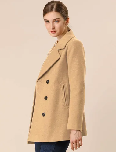 Vista 4 de Allegra K Abrigo de invierno de manga larga con doble botonadura para mujer
