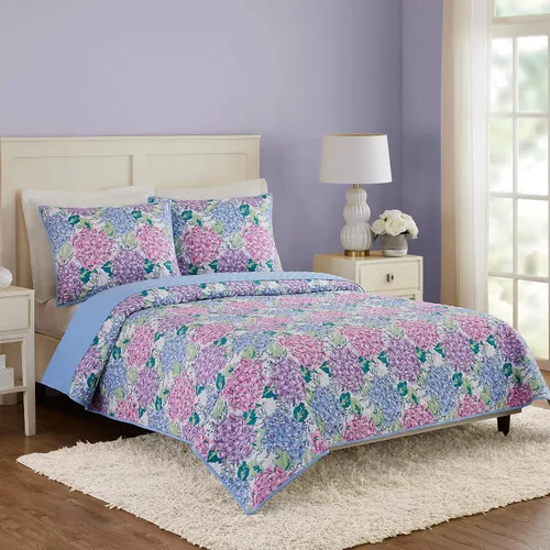 Vista 2 de Vera Bradley Happy Hydrangea - Juego de edredón de 3 piezas, tamaño King