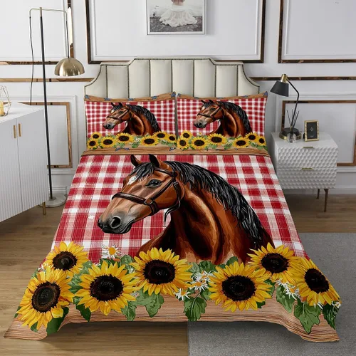Vista 2 de Colcha de caballo de girasol, tamaño individual, ropa de cama acolchada de herradura con estrellas del oeste de Texas para cabaña rústica de granja