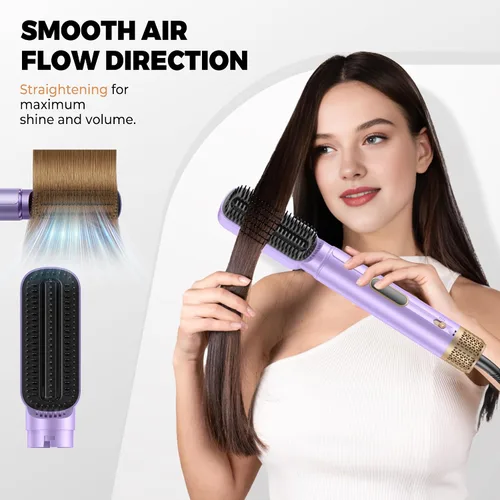 Vista 5 de Cepillo secador de pelo 5 en uno con pantalla LCD, cepillo de secado de pelo mejorado para rizar el aire, cepillo redondo iónico para mujeres