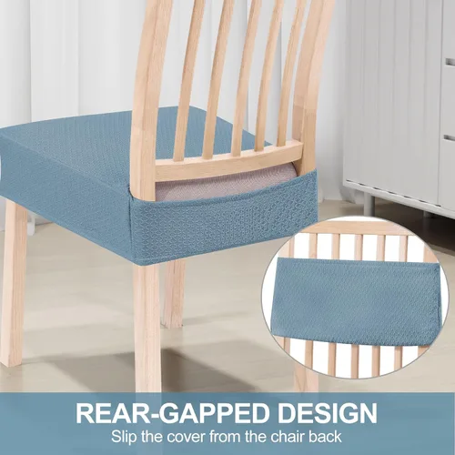 Vista 3 de Smiry Juego de 2 fundas de asiento elásticas de jacquard para sillas de comedor, extraíbles y lavables, sin fundas traseras, color azul aireado