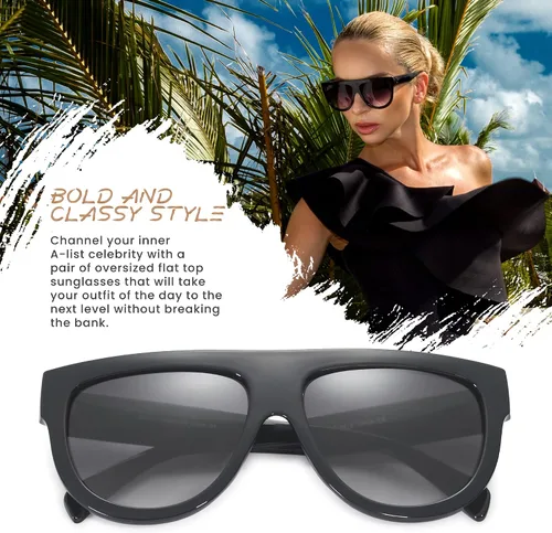 Vista 3 de Gafas de sol de gran tamaño con parte superior plana para mujer, diseño cuadrado grande, retro, gafas de sol