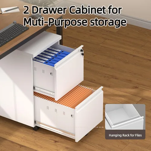 Vista 4 de LUCYPAL Archivador de metal de 2 cajones con ruedas, archivador con cerradura para tamaño legal/carta, archivador con cerradura para oficina