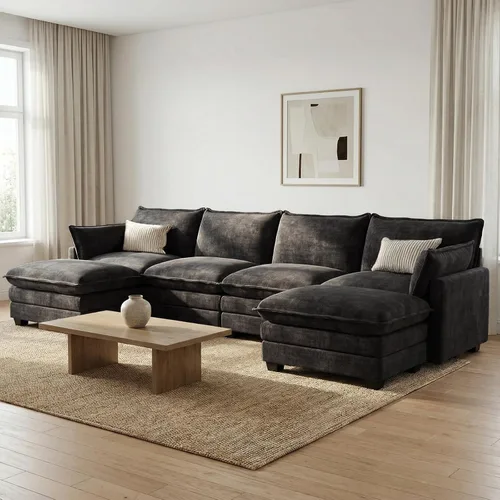 Vista 9 de Sofá modular modular para sala de estar, sofá cómodo en forma de U Gris-oscuro
