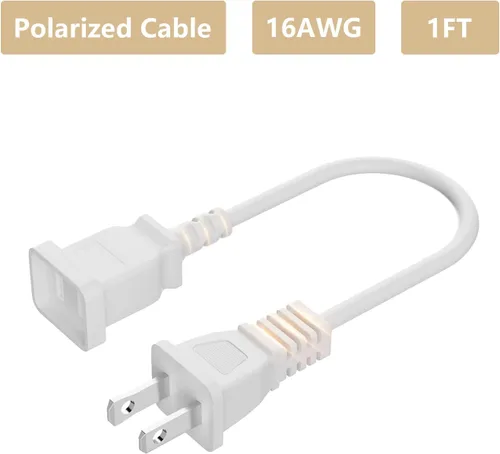 Vista 5 de BolAAzuL - Cable de extensión de alimentación blanco de 2 clavijas de 1 pie, cable de extensión de alimentación de dos clavijas CA de EE. UU.
