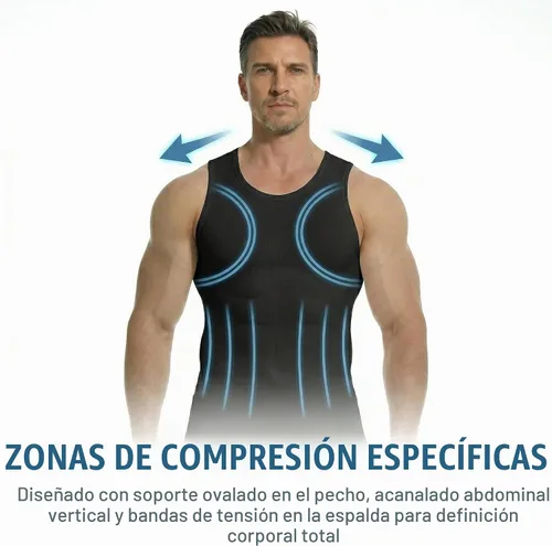 Vista 3 de Camiseta de compresión para hombre, chaleco sin costuras de 2 Pack negro