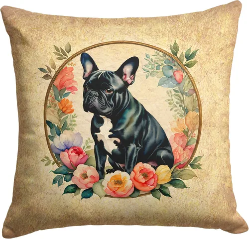 Vista 102 de Caroline's Treasures DAC2072PW1414 Affenpinscher and Flowers - Almohada decorativa de tela, lavable a máquina, para interiores y exteriores