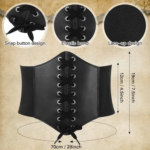 Vista 3 de Shihanee Disfraz de pirata para mujer, blusa renacentista, blusa con corsé, falda pirata, accesorios medievales para disfraz de Halloween
