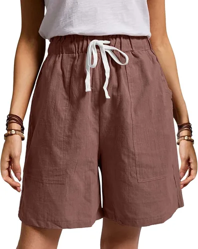 Vista 3 de Solid Sport Shorts Women Casual Drawstring Exercise Work Shorts for Women Pants High Waist Active Shorts Trousers Coffee