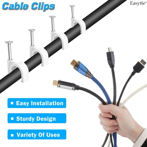 Vista 4 de 400 clips de cable de 4/6/8/0.394 in con clips de cable Ethernet de acero, clips de cable de cable, tachuelas de cable, clavos de cable, clips