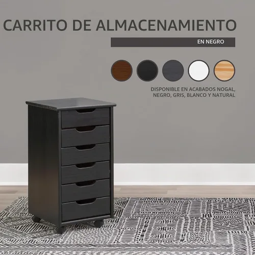 Vista 7 de Corinne - Carrito de almacenamiento con ruedas de seis cajones, color negro Linon Negro 6