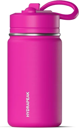 Vista 13 de Hydrapeak Mini botella de agua de 14 onzas con tapa con popote, botella de agua aislada de doble pared de acero inoxidable Botella de agua a Negro
