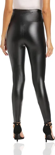 Vista 3 de Foucome Leggings de maternidad de piel sintética de cintura alta, elásticos y cómodos, mallas sobre el vientre