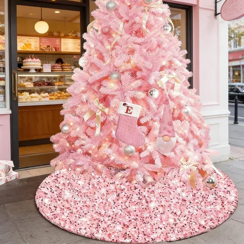 Vista 13 de Falda de lentejuelas para árbol de Navidad, 48 pulgadas, doble capa, para bodas y fiestas Dorado