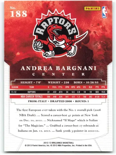 Vista 2 de 2012-13 Panini Brilliance #188 Andrea Bargnani NM-MT Raptors