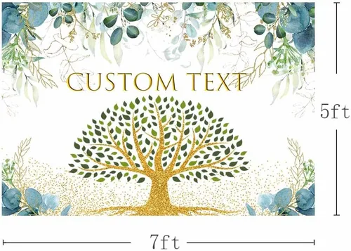 Vista 2 de AIBIIN Telón de fondo personalizado para reunión familiar de 7 x 5 pies, hojas de eucalipto, árbol genealógico, fondo de fotografía de árbol verde
