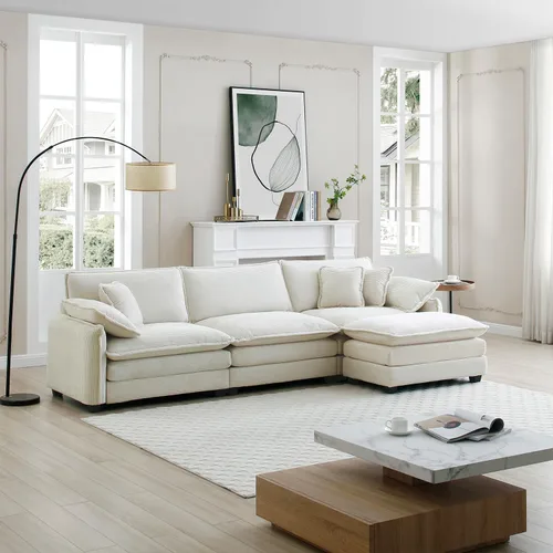 Vista 110 de Sofá Loveseat Grande en Beige y Blanco de 194.8 cm, Sofás Seccionales de 2 Plazas Grandes para Sala de Estar, Sofá Seccional Modular de Tela