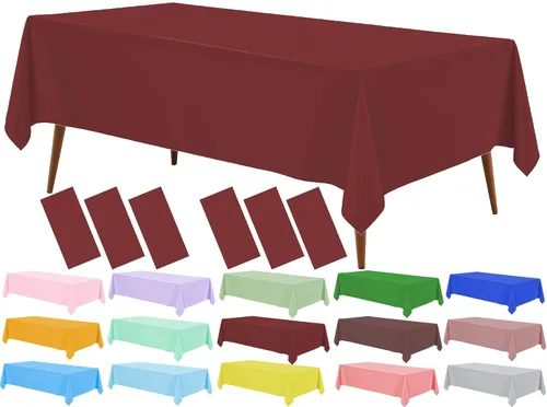 Vista 13 de Mantel de plástico rosa claro (paquete de 2), funda de mesa de comedor de 54 x 108 pulgadas para mesa rectangular, manteles desechables