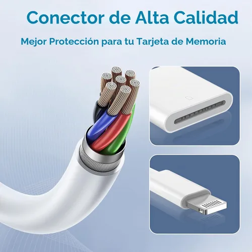 Vista 2 de Lector de tarjetas Lightning a SD para iPhone, adaptador de cámara Lightning, visor de cámara de rastro, tarjeta SD, adaptador de tarjeta de memoria