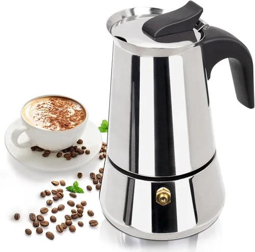 Vista 10 de 2 tazas de 3.4 fl oz Moka Pot de acero inoxidable, cafetera para estufa, cafetera italiana, estilo clásico, Greca Café, máquina de moca