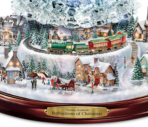 Vista 3 de Thomas Kinkade The Bradford Exchange Centro de mesa de árbol de Navidad de cristal, con luz, sonido y movimiento.