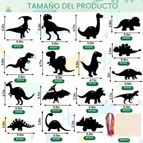 Vista 2 de Droutti Juego de 64 tarjetas de rascar con temática de dinosaurio, papel para rascar arco iris, kit de tarjetas de arte de dinosaurio, papel