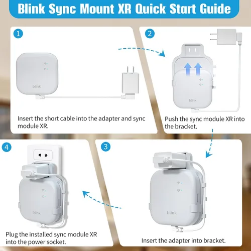 Vista 4 de Soporte de pared para toma de corriente para Blink Sync Module XR, cable corto ahorra espacio y soporte de montaje fácil de mover para sistema
