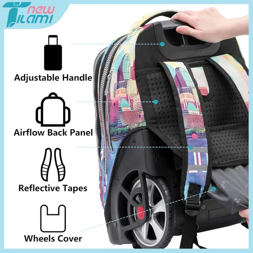 Vista 50 de NEW TILAMI Mochila con ruedas de 19 pulgadas con bolsa de almuerzo para niñas y niños, mochila para laptop con ruedas, bolsa de mano duradera